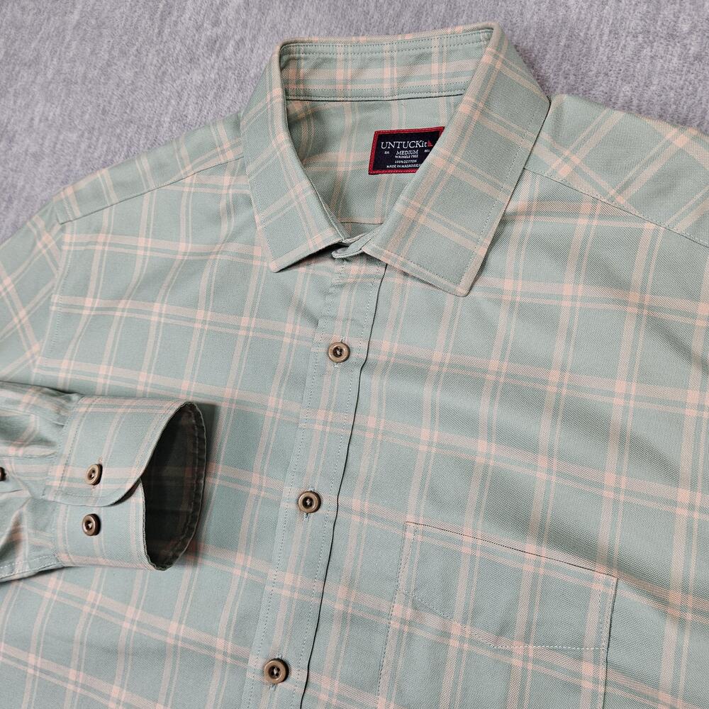 UNTUCKit Shirt Mens M Green Plaid Button Up Long Sleeve Wrinkle Free Cotton